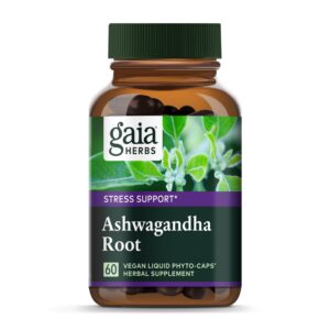 Gaia Herbs cápsulas líquidas raíz ashwagandha paquete frontal