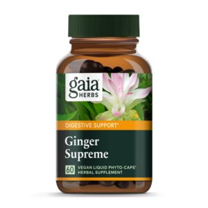Gaia Herbs Ginger Supreme frasco frontal 60 cápsulas veganas