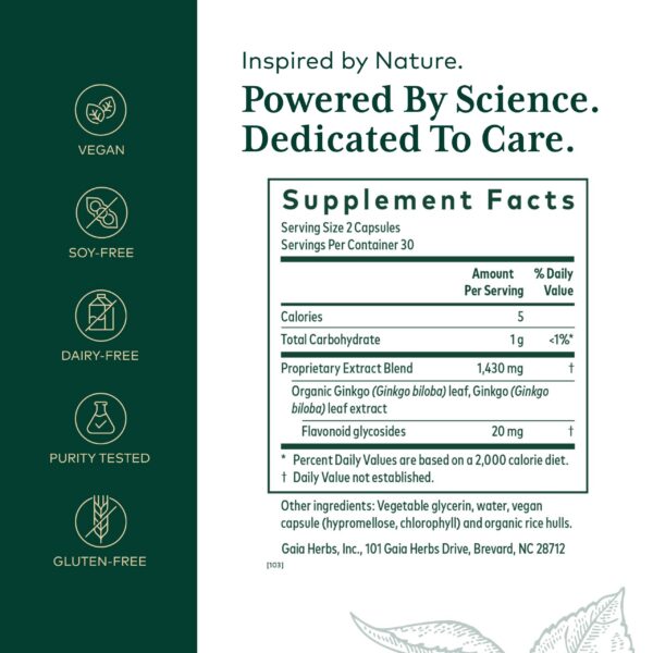 Etiqueta frontal del envase Gaia Herbs PRO Ginkgo