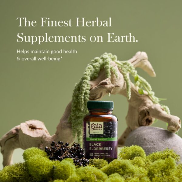 Gaia Herbs Sauco Negro detalle de etiqueta y caja