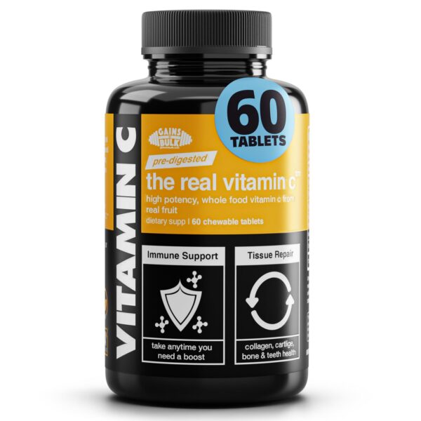 Gains in Bulk vitamina c real masticable soporte inmune paquete 60