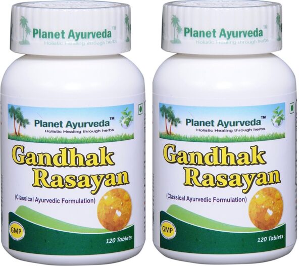 Gandhak Rasayan tabletas frasco Planet Ayurveda
