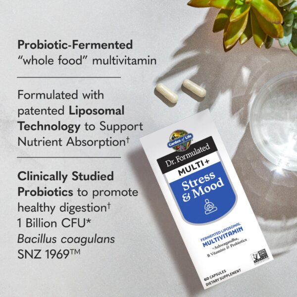 Frasco con etiqueta Dr Formulated Multi+ Stress & Mood liposomal