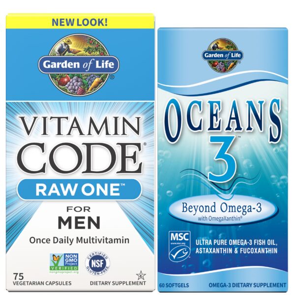 Version 1.0.0 Garden of Life bundle para hombres con Vitamin Code Raw One y Oceans 3