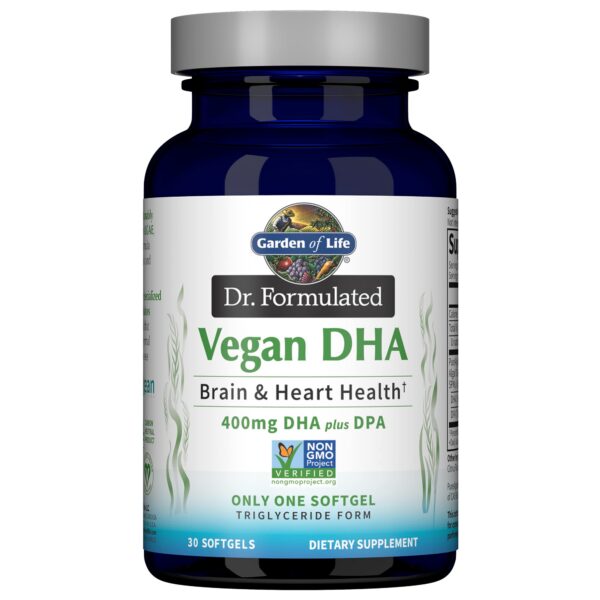 Botella frontal de Garden of Life Omega 3 Vegano DHA