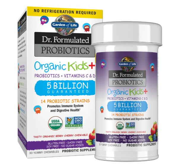 Garden of Life Organic Kids+ probióticos masticables sabor berry cherry