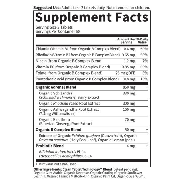 Envase con etiqueta de Garden of Life Organics Adrenal Daily Balance