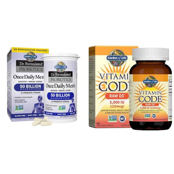 Frente de la botella Garden of Life Probiotics para hombres