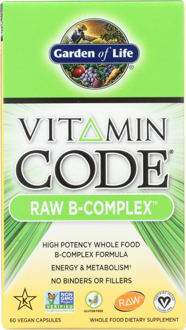Garden of Life Raw B Complex 60 cápsulas veganas para energía y metabolismo