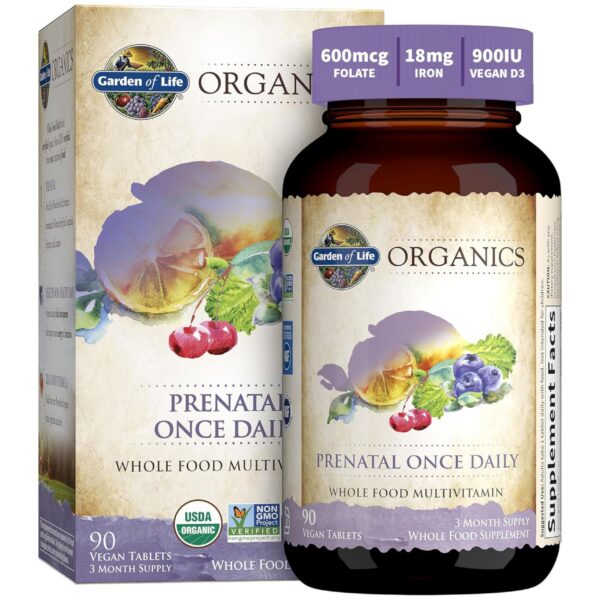 Garden of Life vitamina prenatal orgánica frasco 90 tabletas