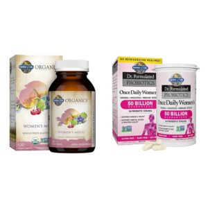Frente de la botella Garden of Life Women multivitamin y probióticos