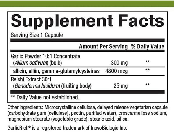 GarlicRich suplemento inmunológico con ajo y reishi 120 cápsulas