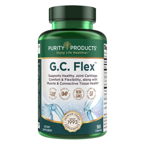 Frasco de G.C. Flex Purity con cápsulas para salud articular