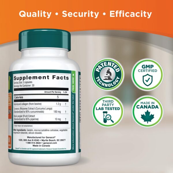 Detalle etiqueta suplemento Genacol cúrcuma curcumina colágeno