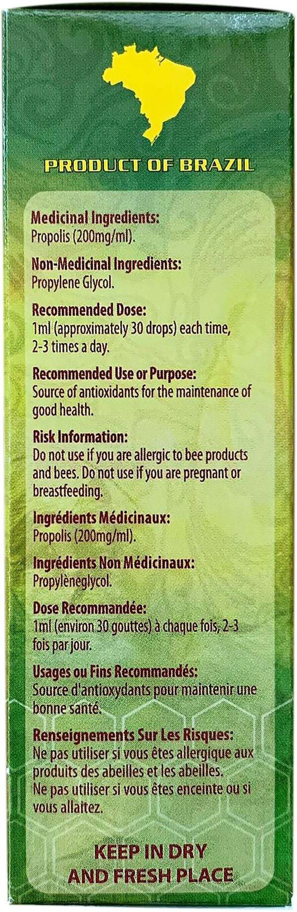 Etiqueta frontal de propóleo verde brasileño
