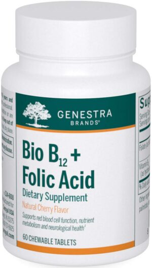 Version 1.0.0 Genestra Brands Bio B12 + Folic Acid etiqueta frontal