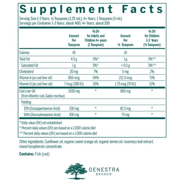 Etiqueta lateral Genestra Cod Liver Oil Forte