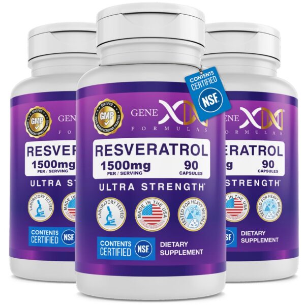 Frente de la botella Genex Formulas Resveratrol 1500 mg