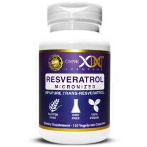 Frasco de Genex Formulas Trans Resveratrol 1000mg con 120 cápsulas