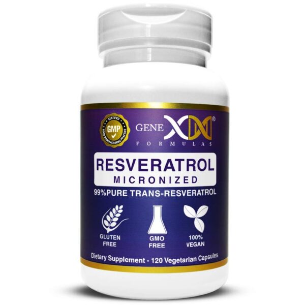 Frasco de Genex Formulas Trans Resveratrol 1000mg con 120 cápsulas