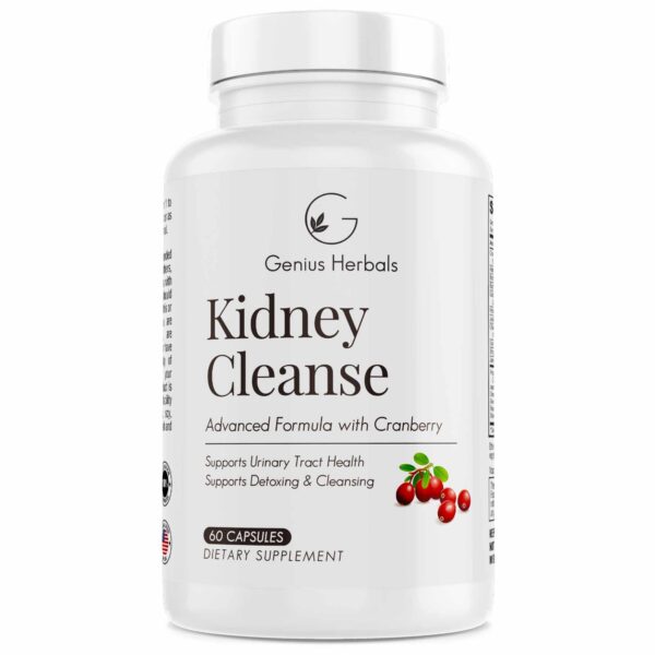 Frasco de cápsulas GENIUS HERBALS para limpieza de riñón y vejiga