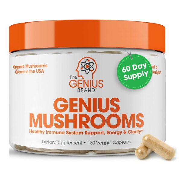 Genius mushroom suplemento frasco con cápsulas