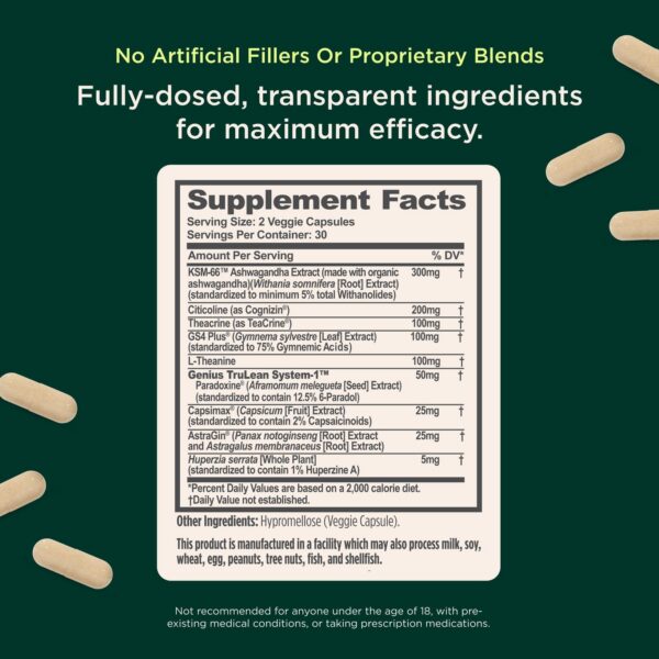 Vista lateral del frasco azul de Genius