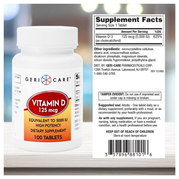 GeriCare Vitamina D-3 etiqueta lateral