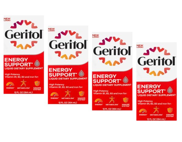 Frasco de Geritol líquido con vitaminas B e hierro