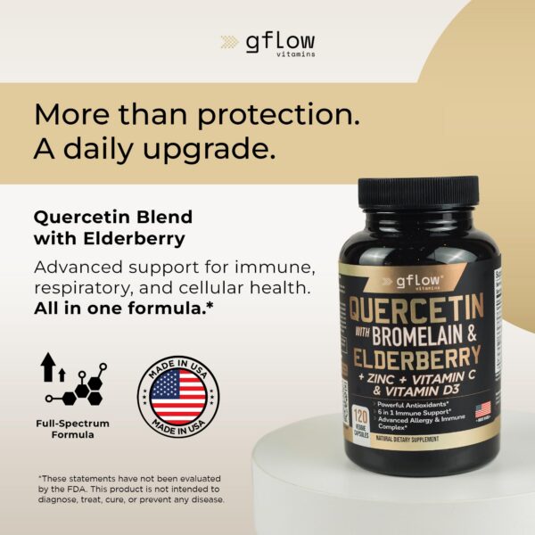 Etiqueta frontal con ingredientes Quercetina y Bromelina