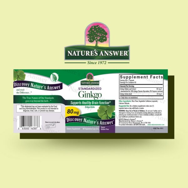 Ginkgo Biloba cápsulas vegetarianas Nature's Answer cerrado