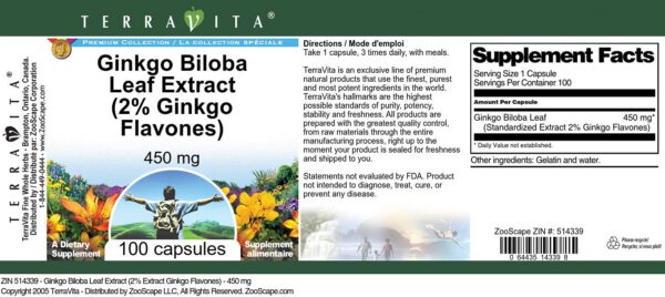 Ginkgo Biloba extracto en cápsulas fáciles de tragar TerraVita