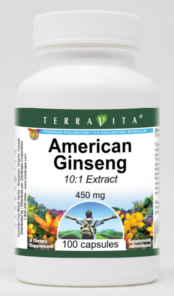 Ginseng americano 10-1 suplemento 450 mg TerraVita frasco