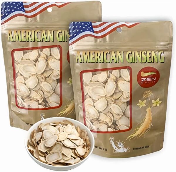 Version 1.0.0 Ginseng americano en rodajas paquete de 2 bolsas 4 onzas cada una