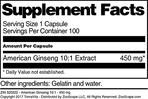 Ginseng americano suplemento natural TerraVita 100 cápsulas