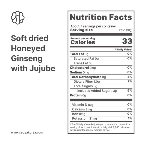 Ginseng y jujube coreano dulce SEOGA en botella 70g