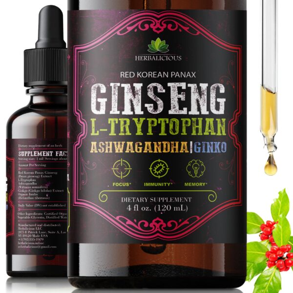 Ginseng líquido L-Triptófano Ashwagandha Ginkgo suplemento natural