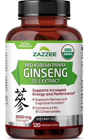 Version 1.0.0 Ginseng Panax rojo coreano orgánico 8000 mg Zazzee vista frontal