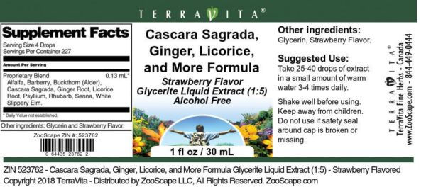 Glicerito cascara sagrada jengibre regaliz TerraVita 1 oz