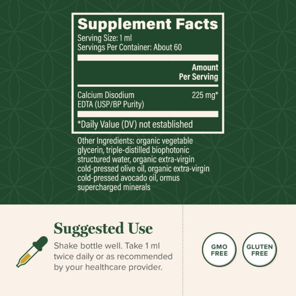 Frasco con etiqueta de EDTA Global Healing