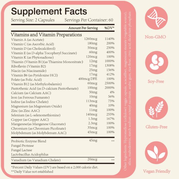 Etiqueta GLPNATU en frasco multivitamínico