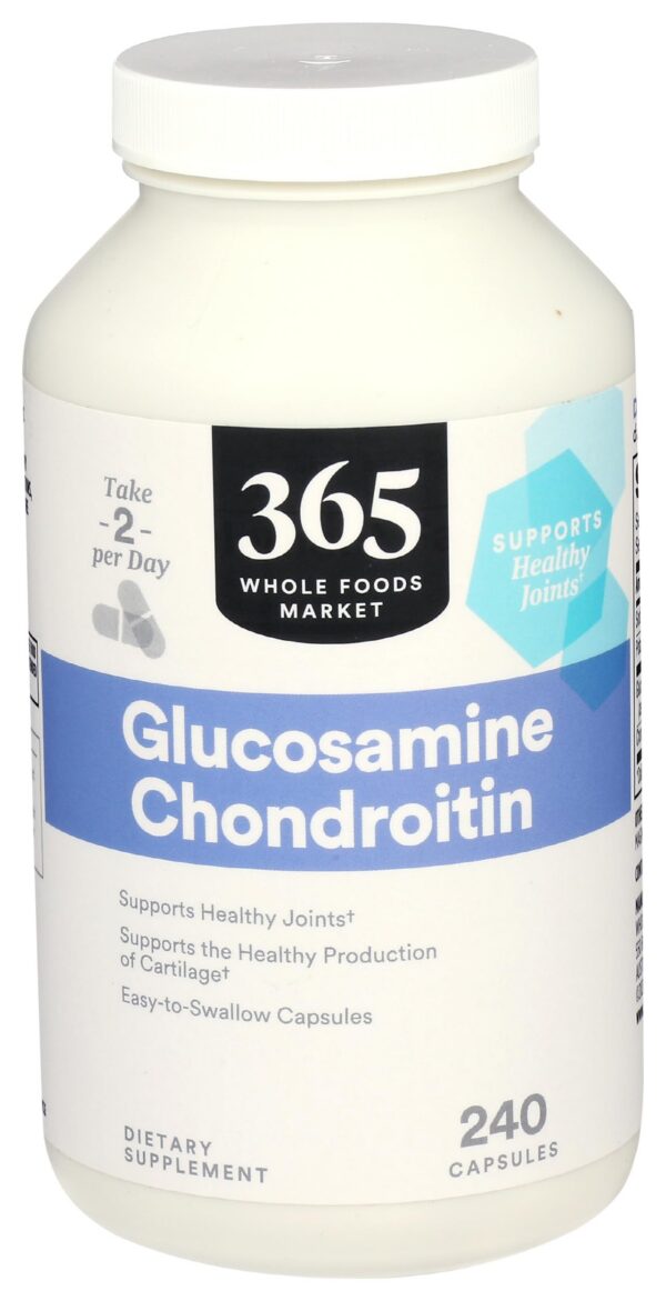 Frasco glucosamina condroitina 365 Whole Foods Market 240 cápsulas