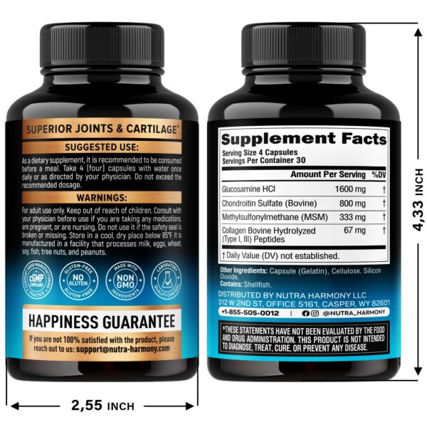Etiqueta frontal de cápsulas glucosamina condroitina cúrcuma