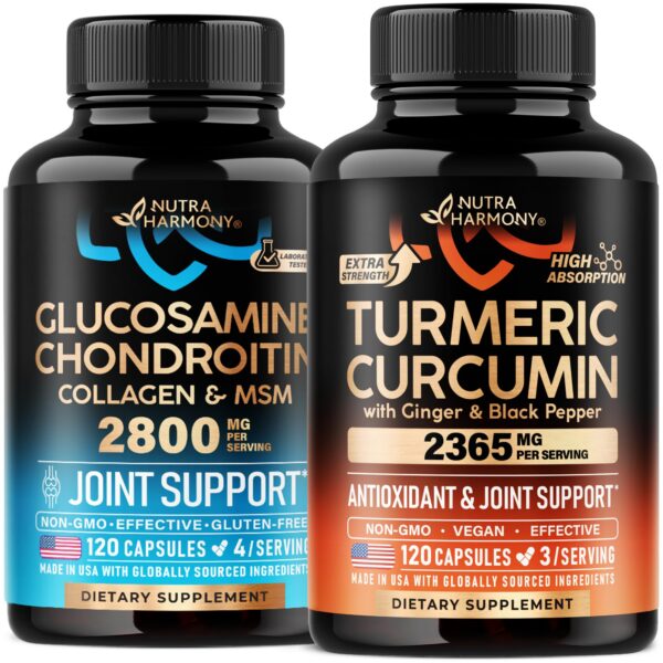 Frasco de cápsulas glucosamina condroitina cúrcuma