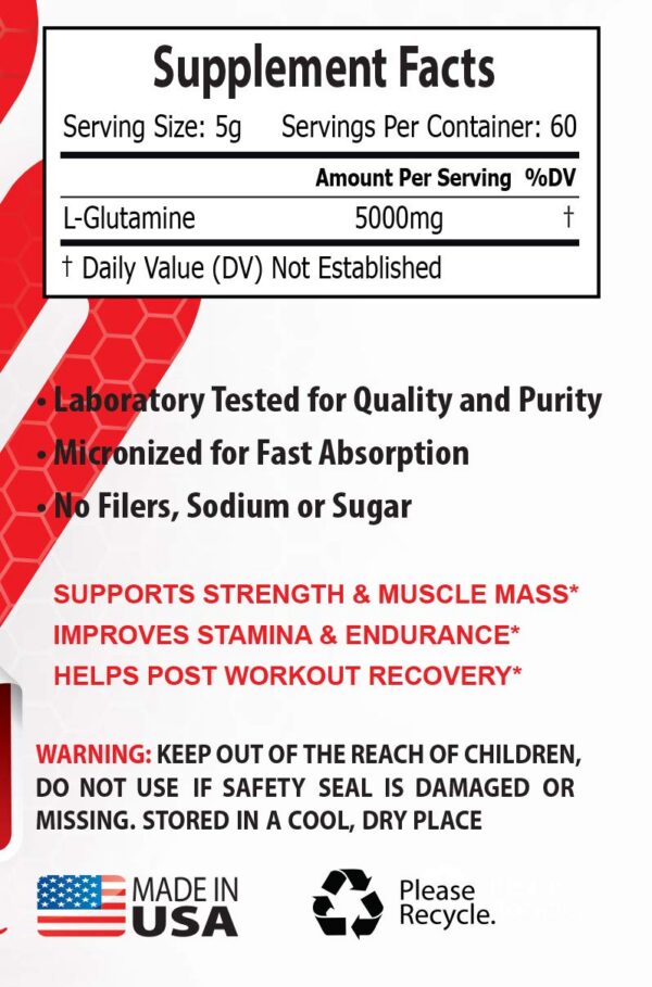 Etiqueta lateral del polvo glutamina