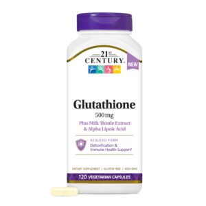 Version 1.0.0 Glutatión 21st Century 500mg en botella blanca, 120 cápsulas