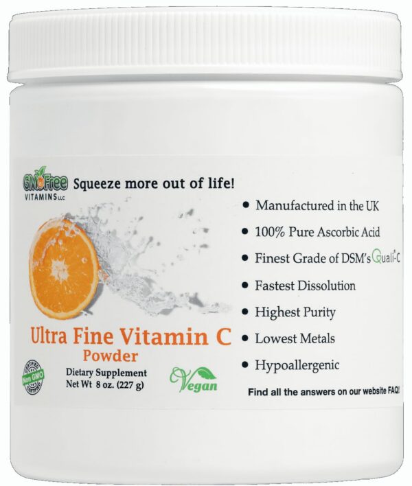 Polvo de vitamina C sin OGM en frasco