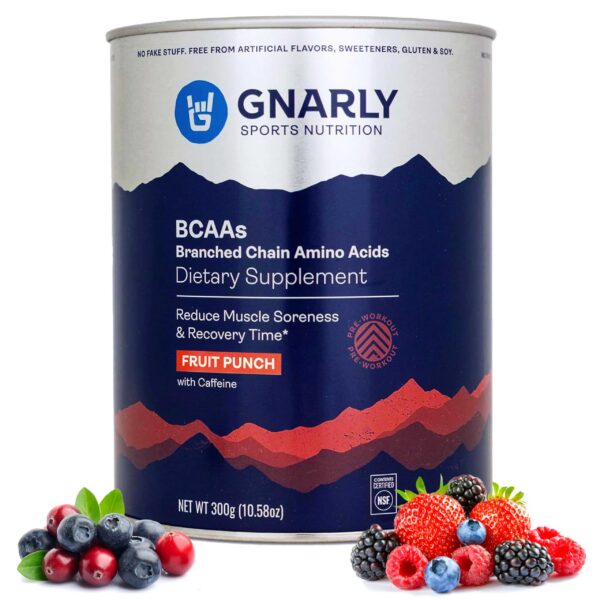 Gnarly BCAA en polvo Fruta Punch frasco frontal
