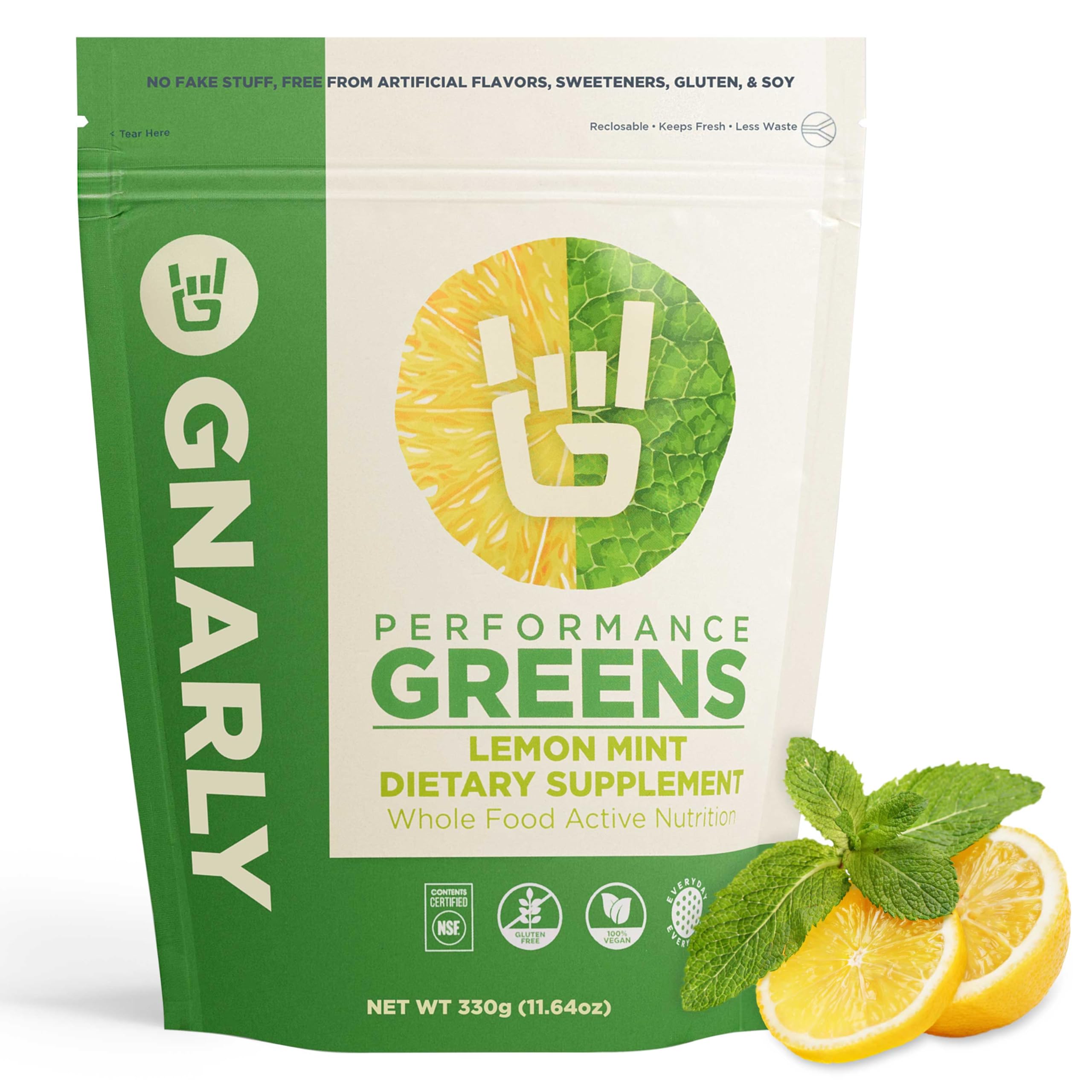 Gnarly Nutrition Greens polvo superalimento limón menta orgánico 11.64 oz