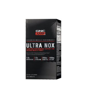 GNC AMP Ultra Nox suplemento energía y resistencia envase frontal